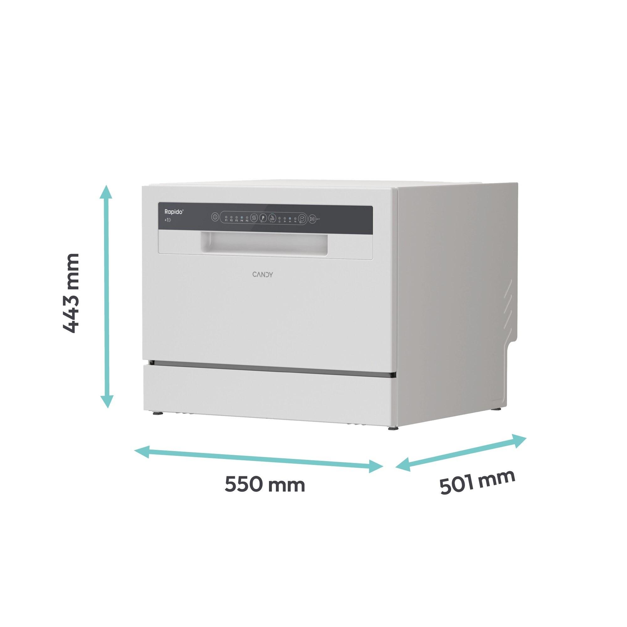Recondicionado - Grade B - Máquina de Lavar Loiça Candy RapidoÓ CP 6E51LW Compacta, de 6 Conjuntos e de 45 cm - Branco Branco-4