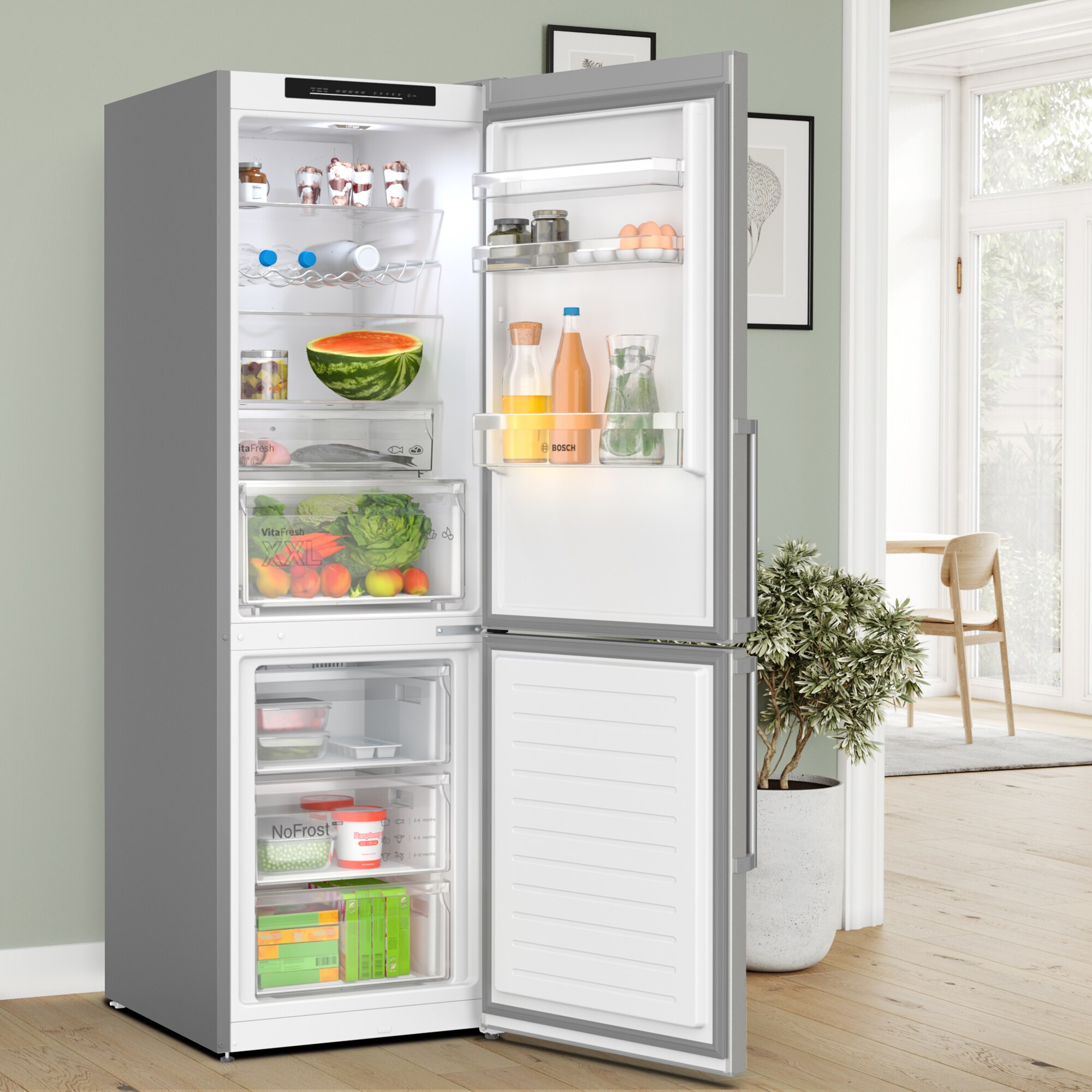 Recondicionado - Grade B - Frigorífico Combinado Bosch Serie 4 KGN36VIBT Tecnologia Inverter, Total No Frost e de 186 cm - Inox Antidedadas Inox-4
