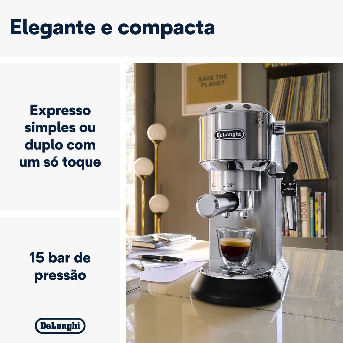 Recondicionado - Grade A - Máquina de Café Expresso Manual De'Longhi Dedica Style EC685.M de 1300 W e de 15 bar - Café Moído e Pastilhas - Prata Prata-2
