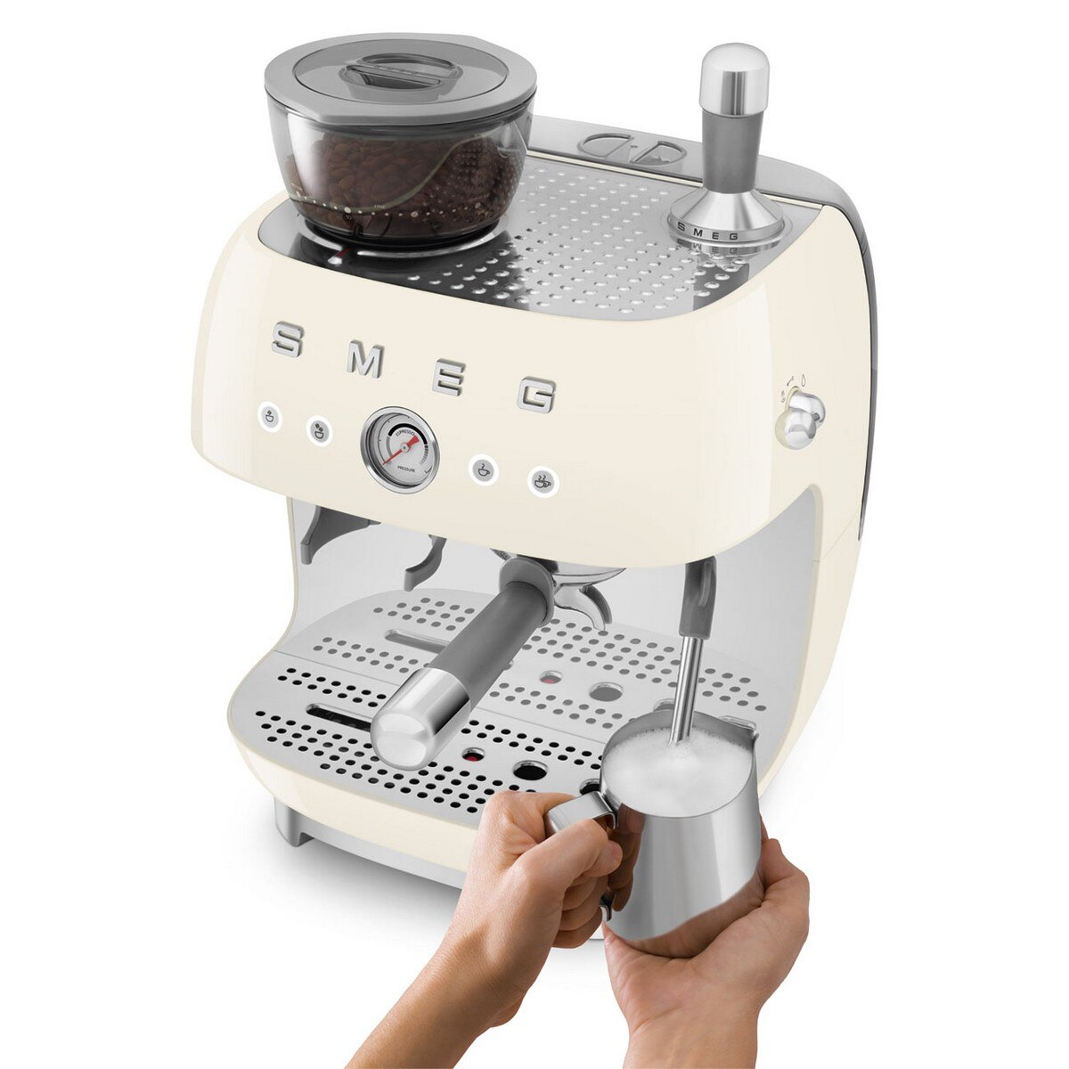 Recondicionado - Grade A - Máquina de Café Expresso Manual Smeg Anni 50, com Moinho, de 1350 W e de 15 bar Creme-4