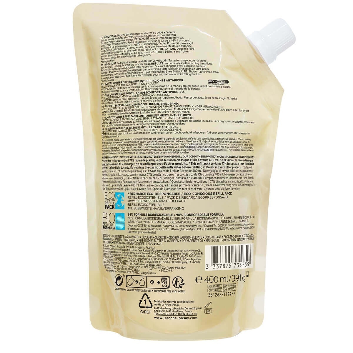 Recarga Lipikar Óleo Lavante AP+ - 400 ml 2