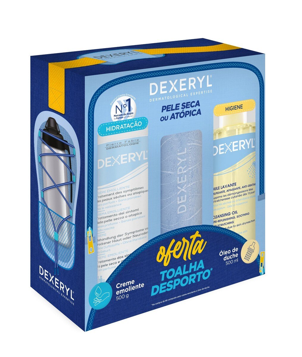 Kit Dexeryl Creme + Óleo Oferta Toalha de Desporto - 2x500 g 1