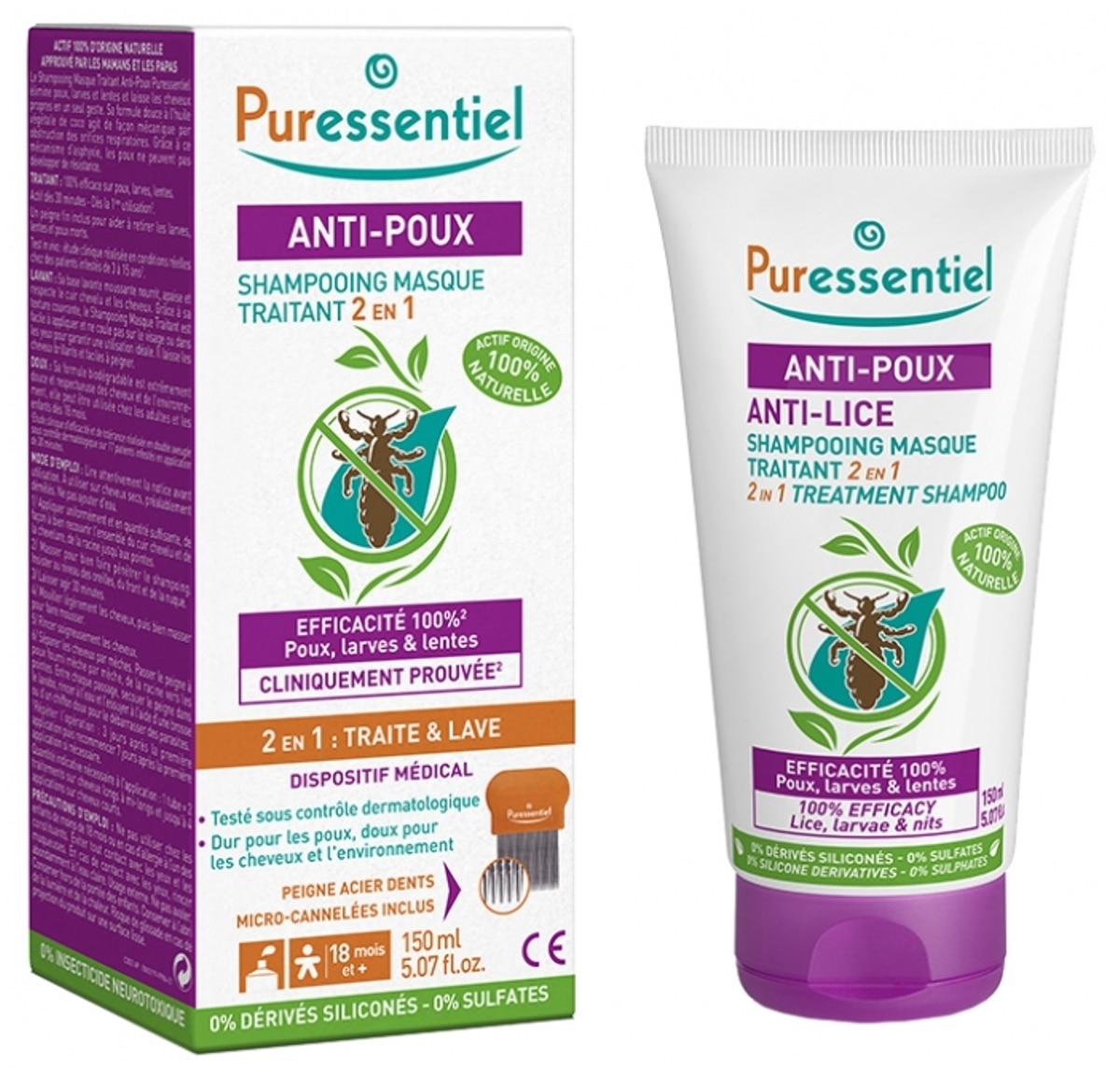 Champô Anti-piolhos e Máscara de Tratamento 2 em 1 150ml Puressentiel 1