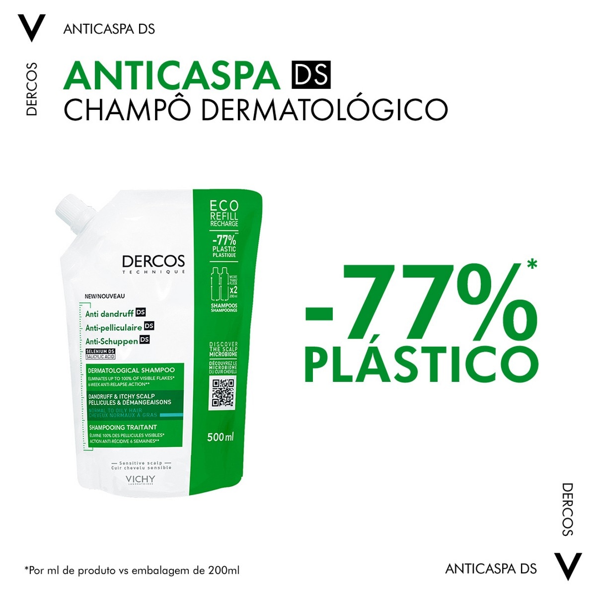 Recarga Ecorefill Champô Anticaspa DS Cabelo Normal a Oleoso Vichy Dercos - 500 ml 5