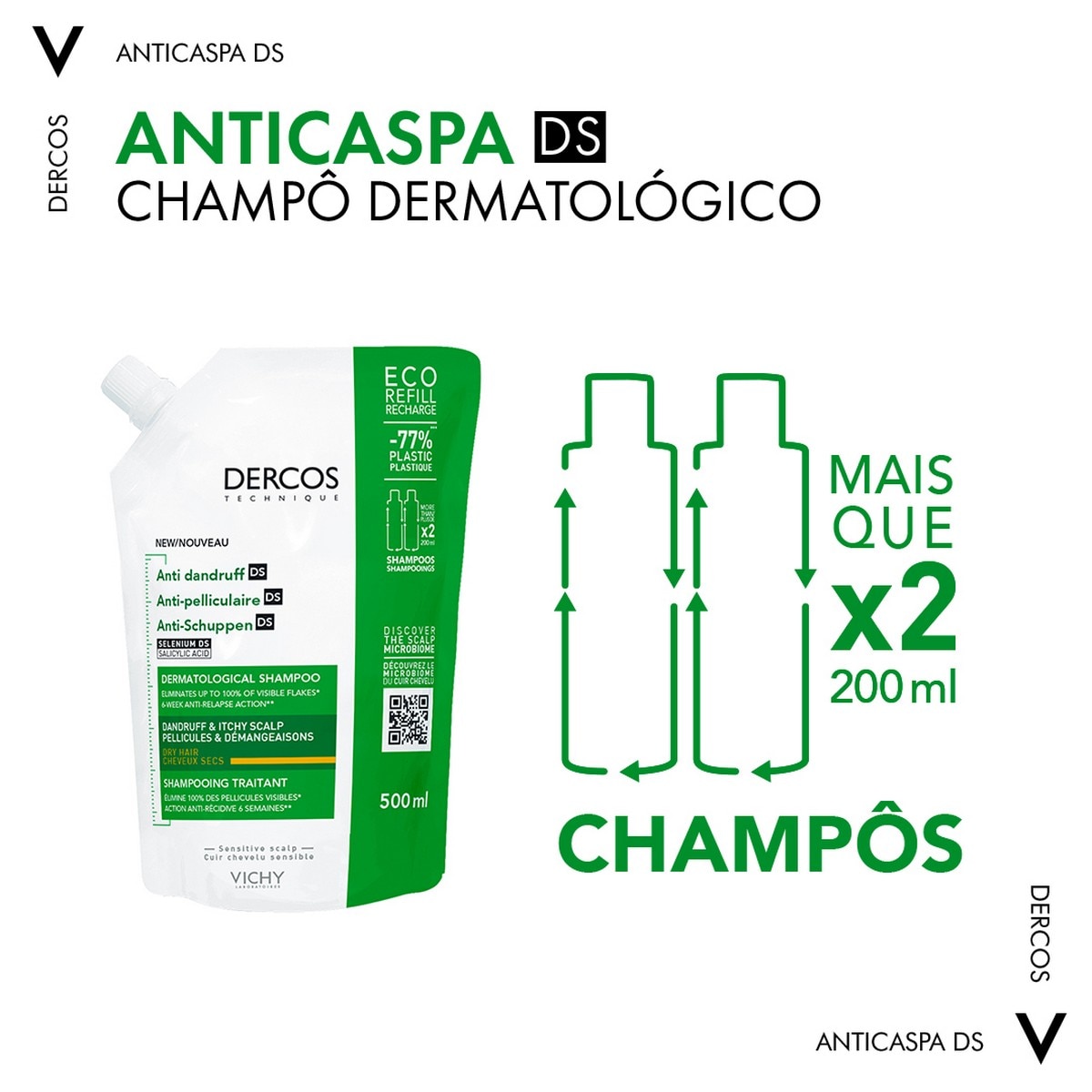 Recarga Ecorefill Champô Anticaspa DS Cabelo Seco Vichy Dercos - 500 ml 6