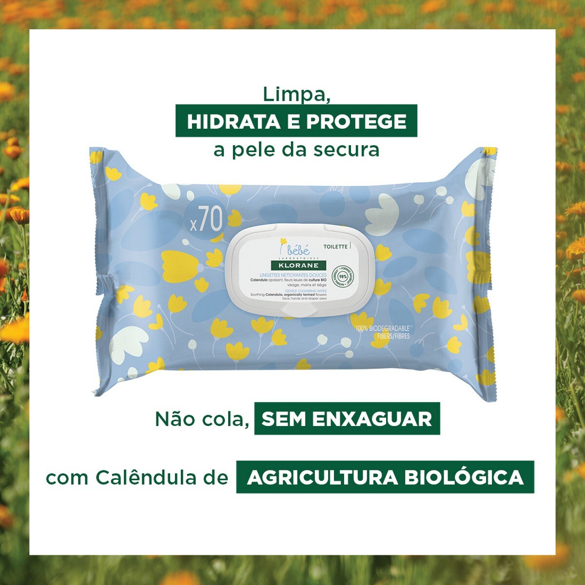 Toalhetes de Limpeza Suaves 70 Toalhetes Klorane Bebé 3
