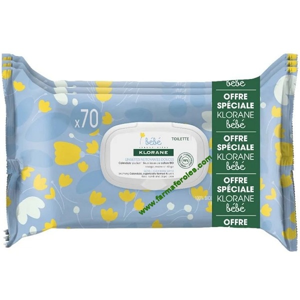 Toalhetes de Limpeza Suaves 3X70 Klorane Bebé 1