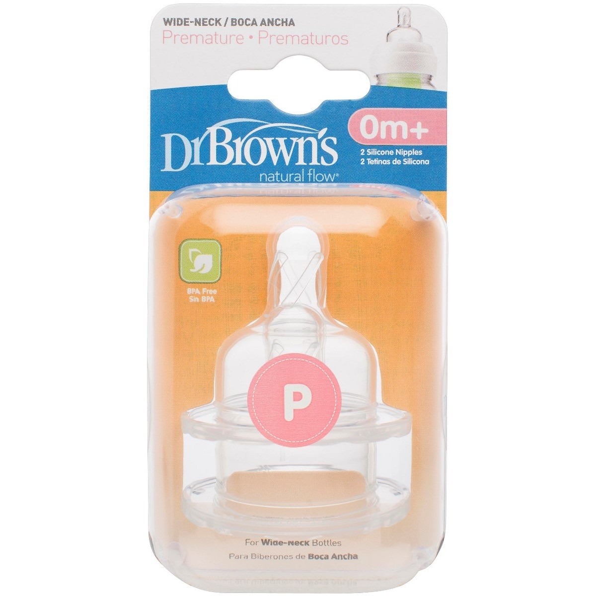 Tetina Silicone Larga para Prematuros 0M+ 2un Dr Brown's 1