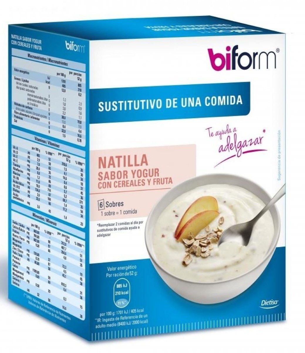 Substituto de Refeição Natillas Iogurte, Cereais e Fruta - 6 saquetas 1