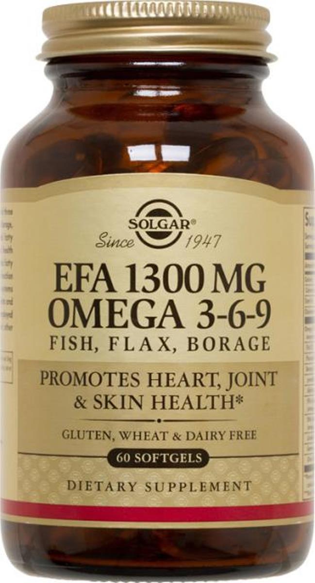 Suplemento Alimentar EFA 1300mg Ómega 3-6-9 60 Cápsulas Solgar 1