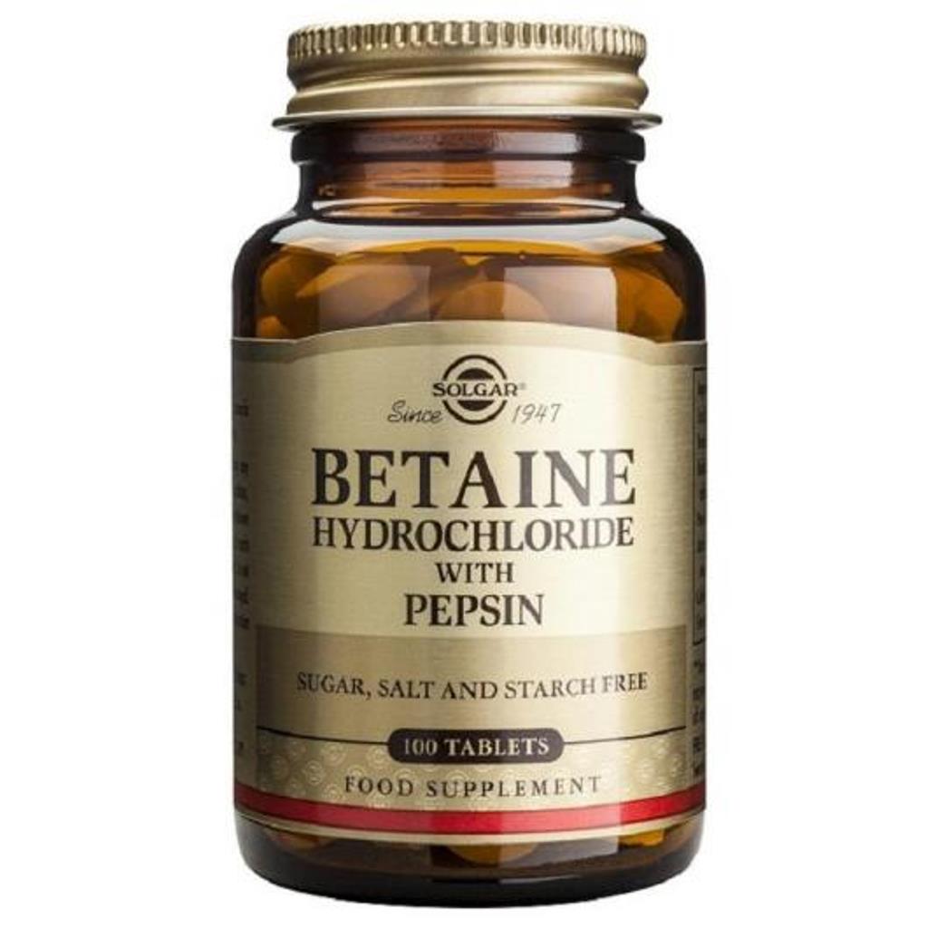Suplemento Alimentar Betaína Clorhidrato com Pepsina 100 Comp. Solgar 1