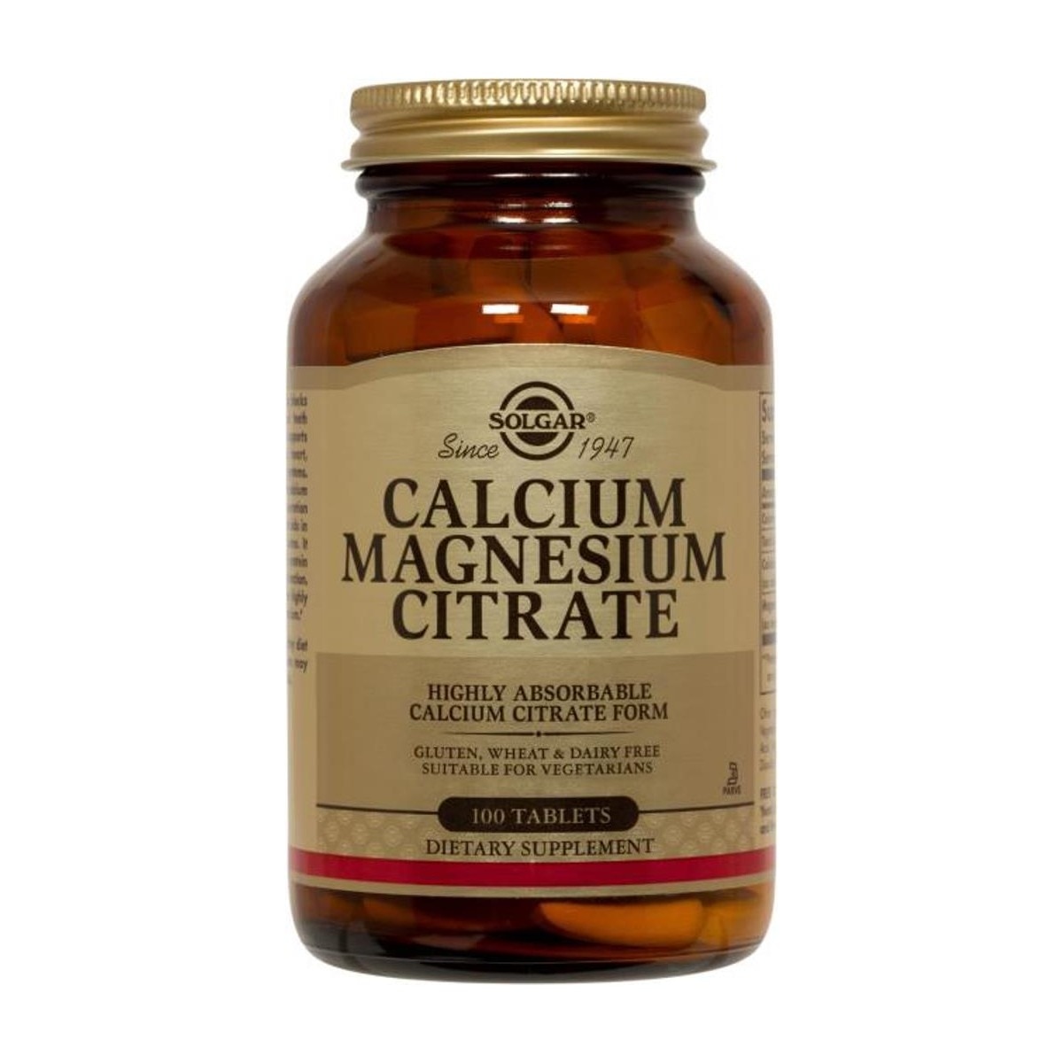 Suplemento Alimentar Calcium Magnesium Citrate 100 Cápsulas Solgar 1