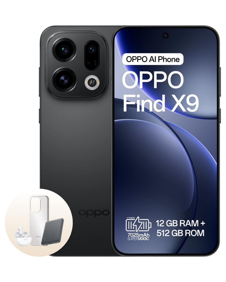 Imagem 0 de Bundle Smartphone Find X9 Oppo 512GB + 12GB RAM, 6,59" - Preto + Auriculares + Capa + Powerbank