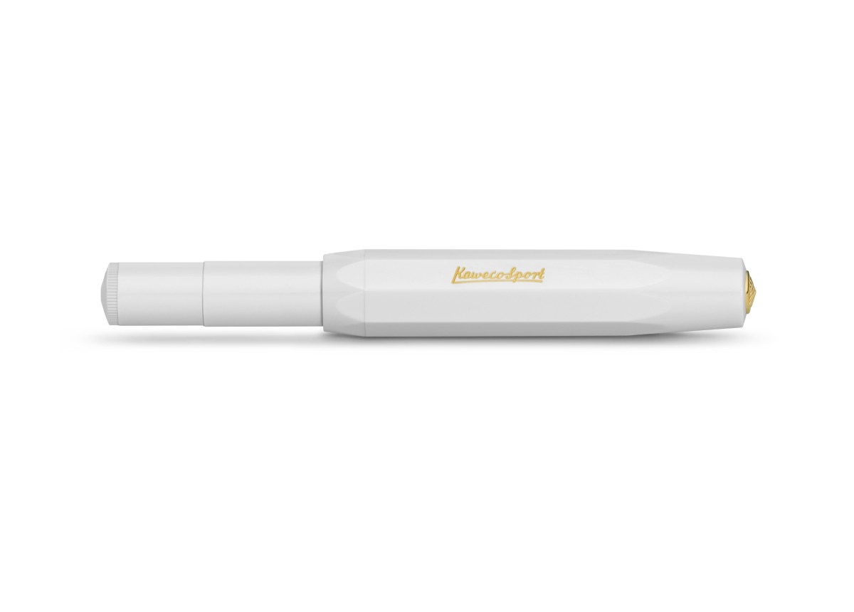 Caneta esferográfica com tampa Sport Classic Kaweco branca e dourada 2