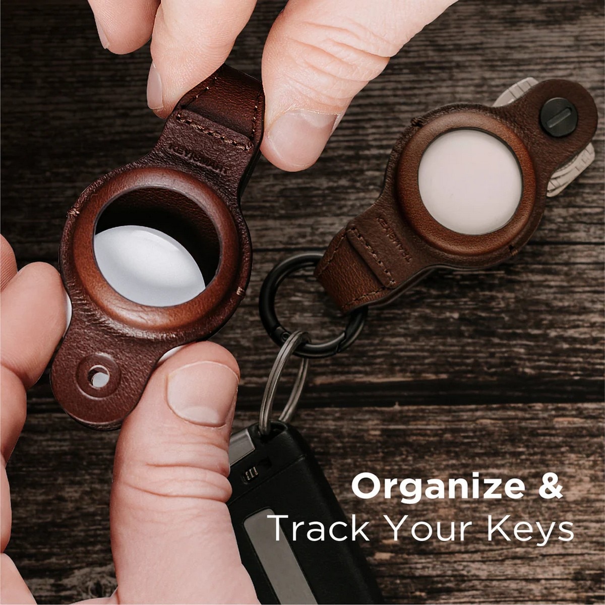 Porta-Chaves KeySmart para AirTag - Couro Castanho 5