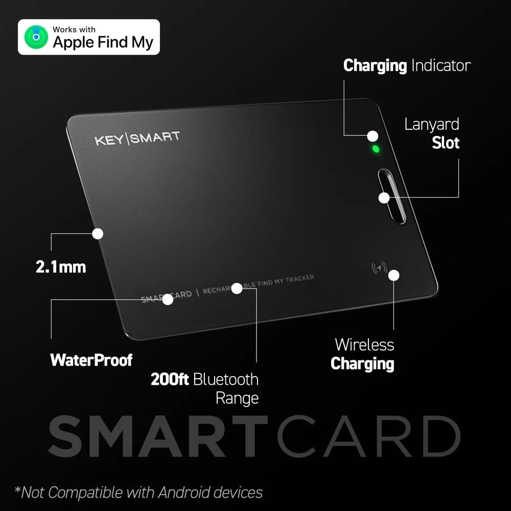 Cartão KeySmart® SmartCard com App Find My da Apple Carregamento sem Fio Preto-3