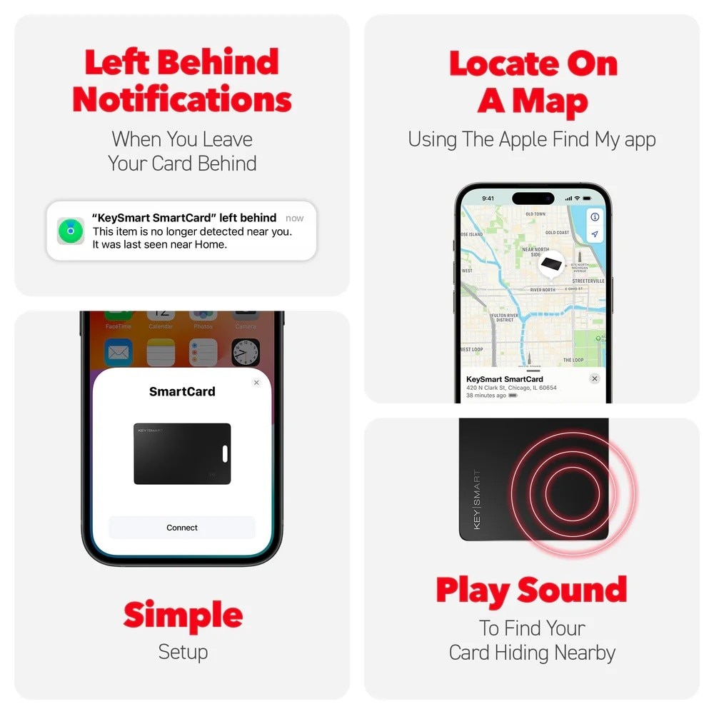 Cartão KeySmart® SmartCard com App Find My da Apple Carregamento sem Fio Preto-5