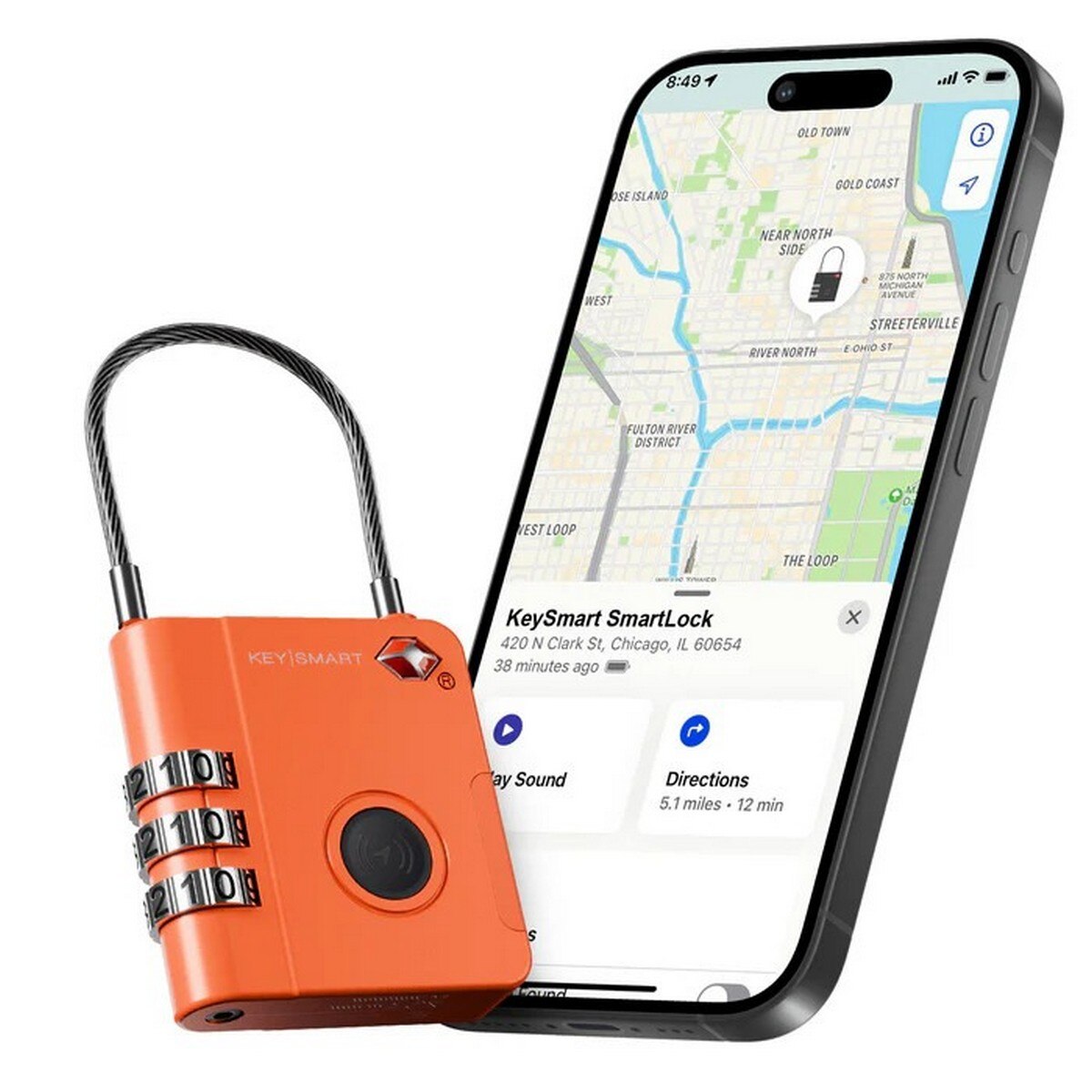 Cadeado KeySmart SmartLock KS520-ORG TSA Approved Find My Lock Or 3