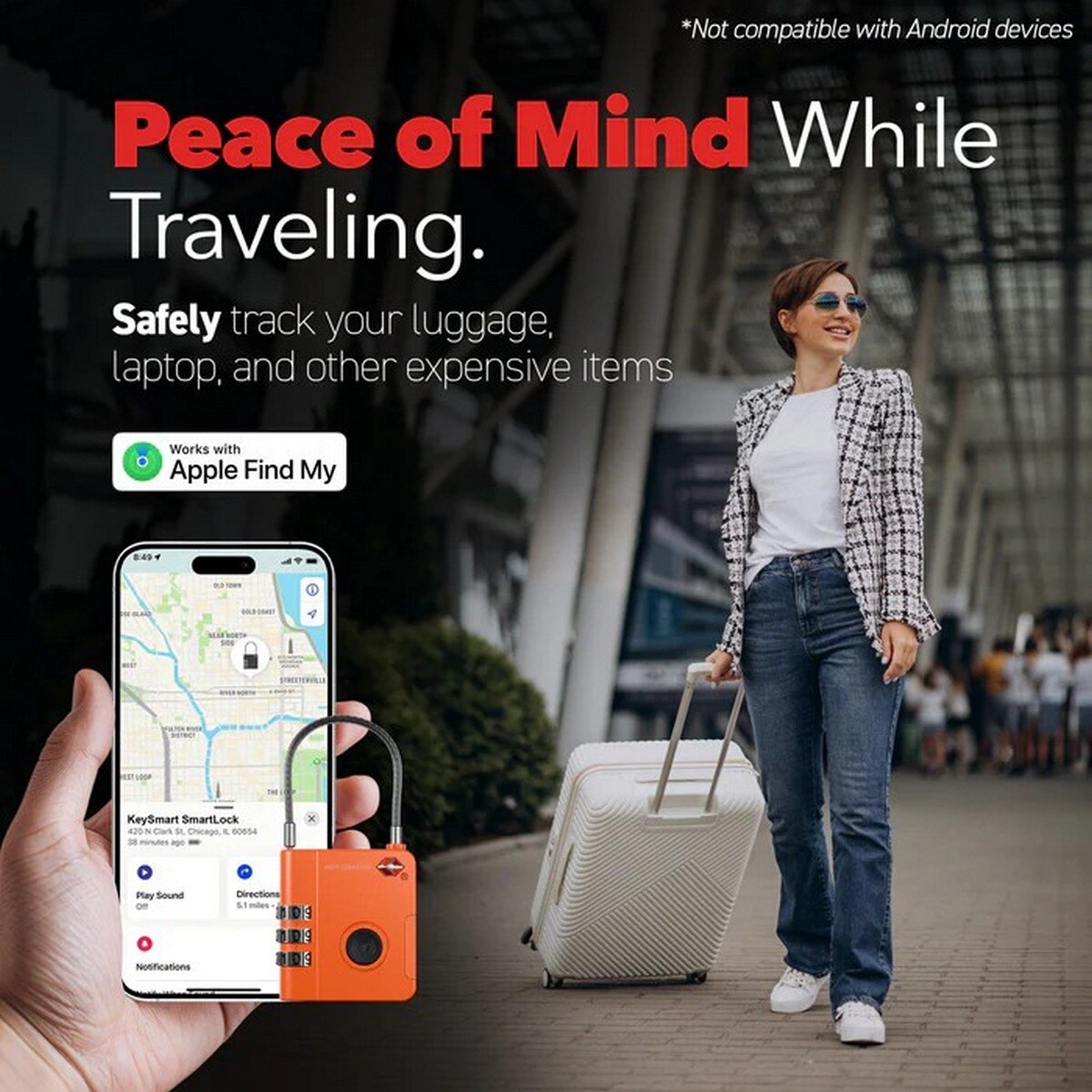 Cadeado KeySmart SmartLock KS520-ORG TSA Approved Find My Lock Or 6
