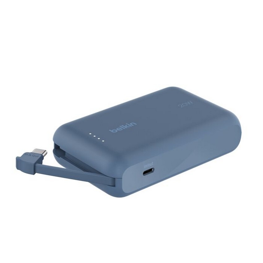 Bateria Externa Belkin 10K com Cabo Integrado - Azul Azul-1