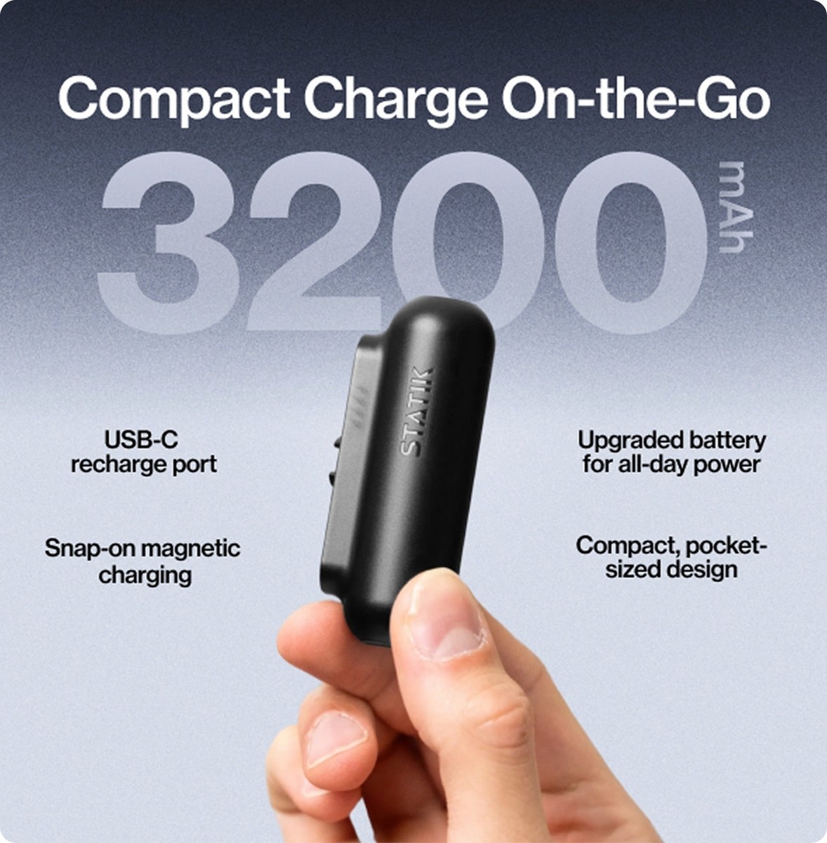 Power Bank Statik Snap-N-Charge® de 3200 mAh Preto-3