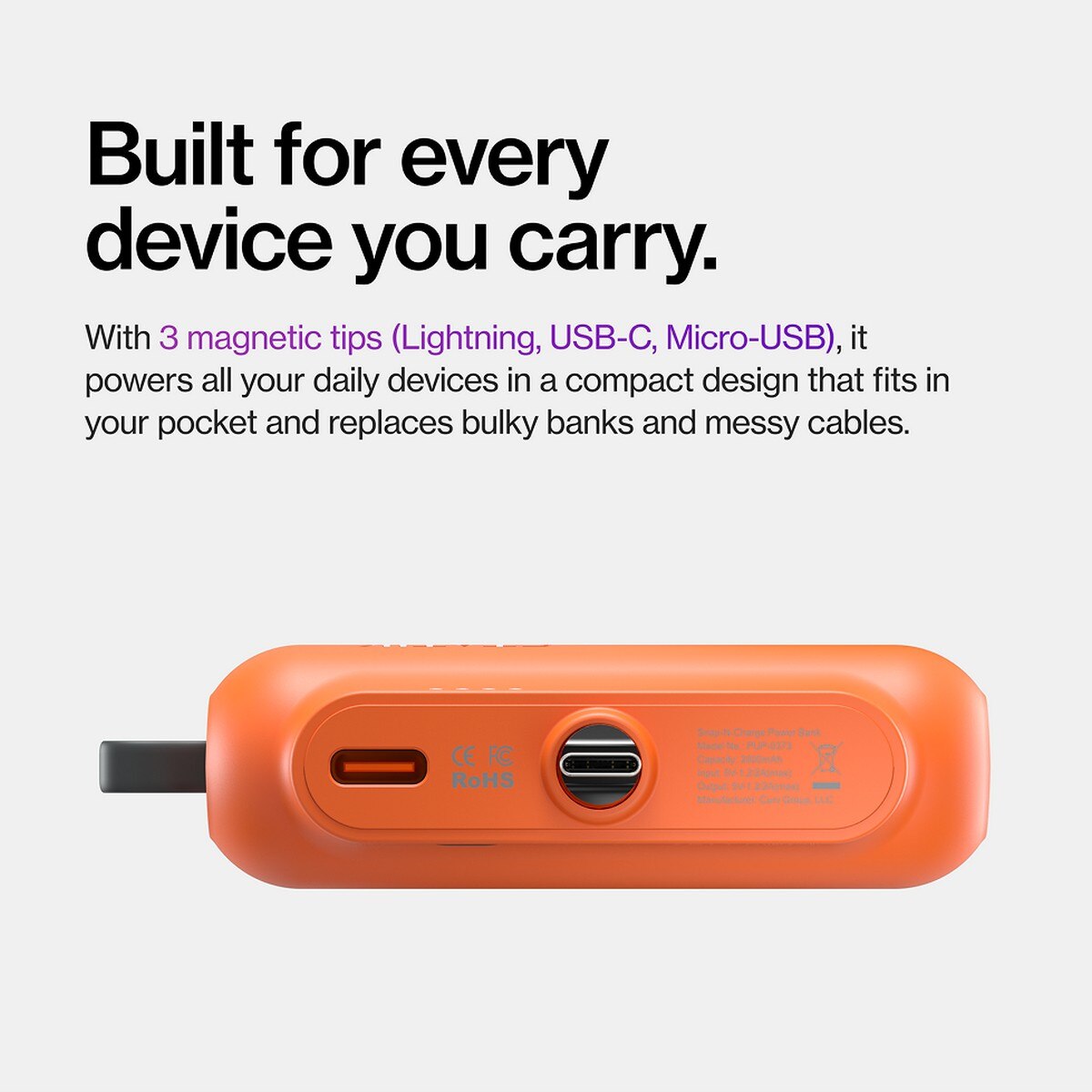 Power Bank Statik Snap-N-Charge® de 3200 mAh Laranja-8