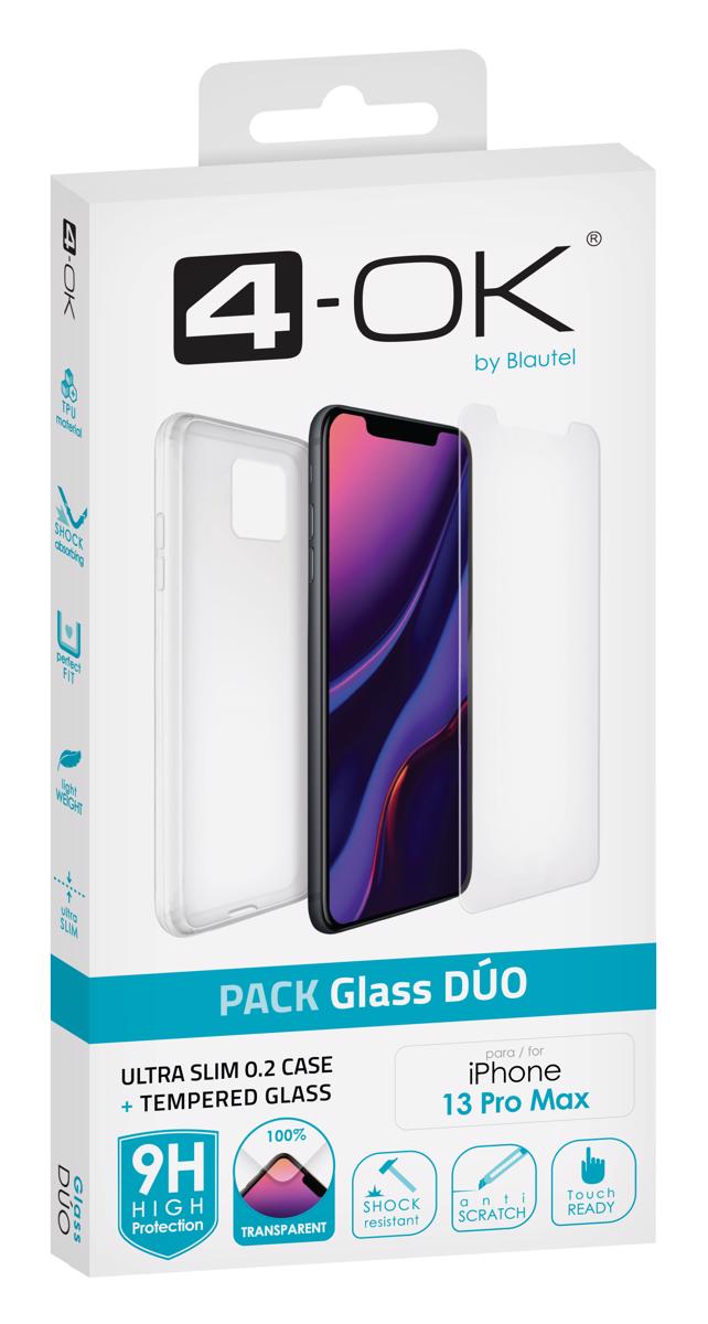 Imagem 0 de Pack 4-OK Glass Duo Vidro Temperado + Capa para iPhone 13 Pro Max