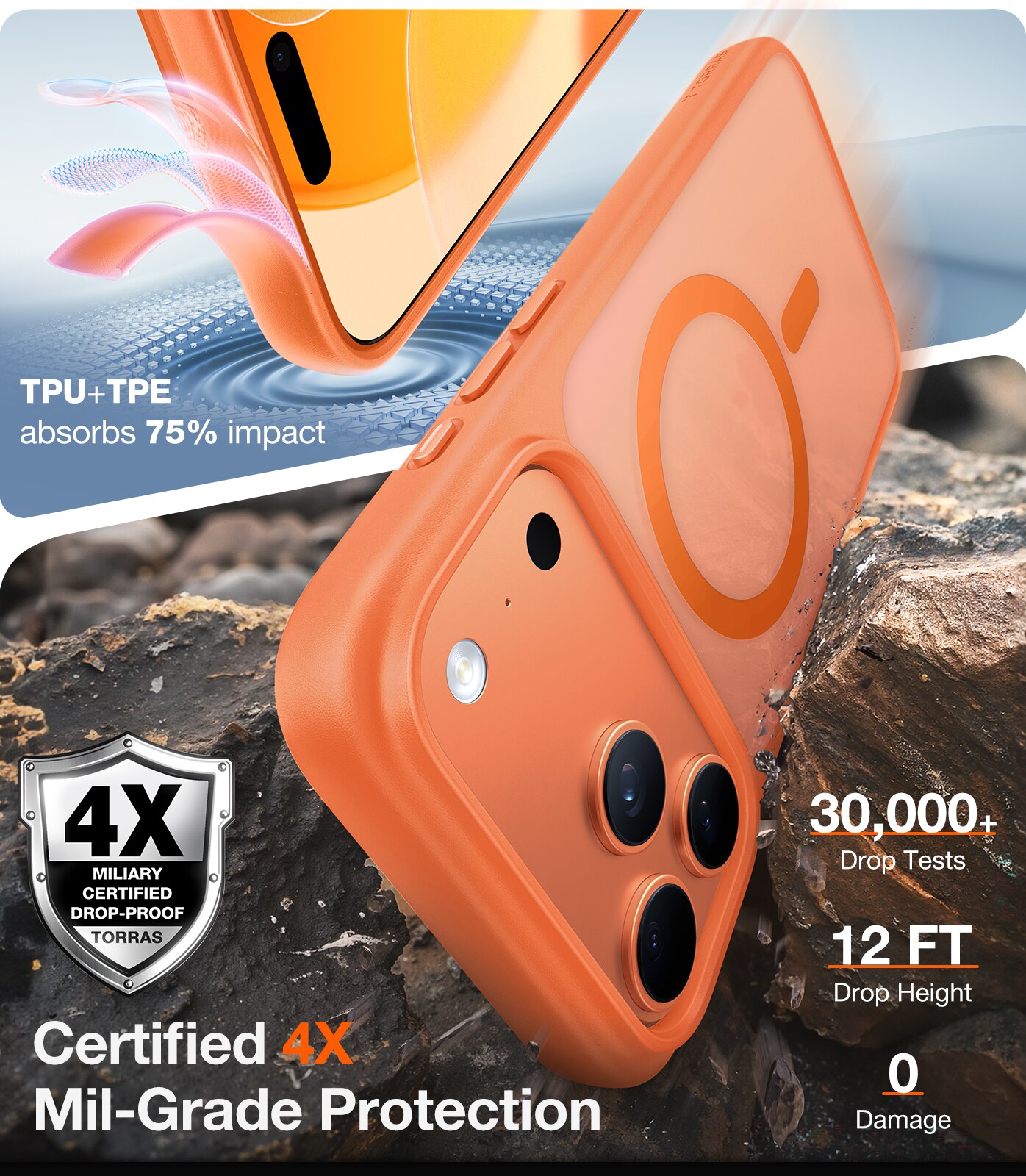 Capa Torras Guardian iPhone 17 Pro com MagSafe - Laranja Laranja-11