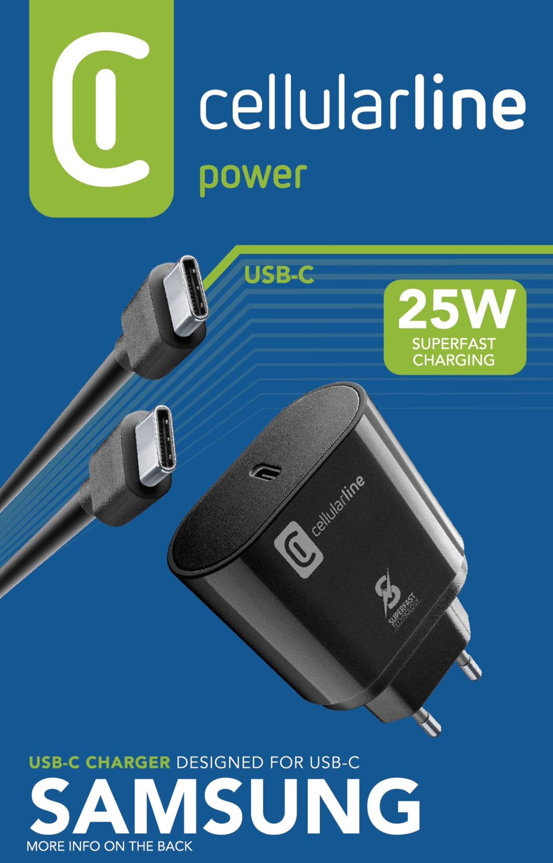 Carregador Cellular Line USB-C 25W + USB-C - Preto 2
