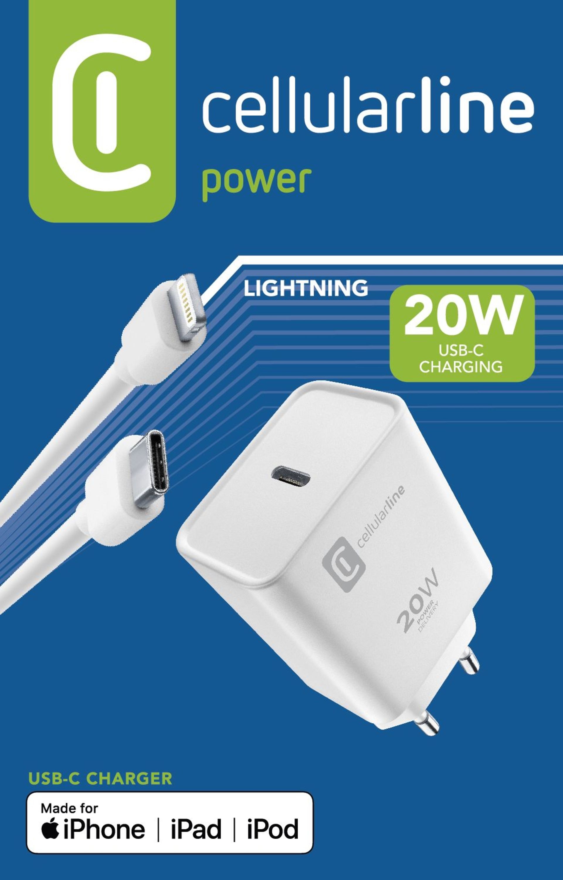 Carregador Cellular Line USB-C 20W + Lightning - Branco 2