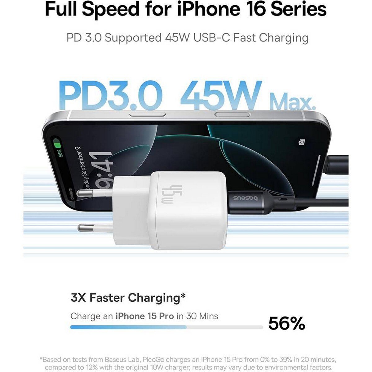 Carregador Baseus PicoGo GaN Fast Charger Ultra-Mini 45W USB-C - Branco 2
