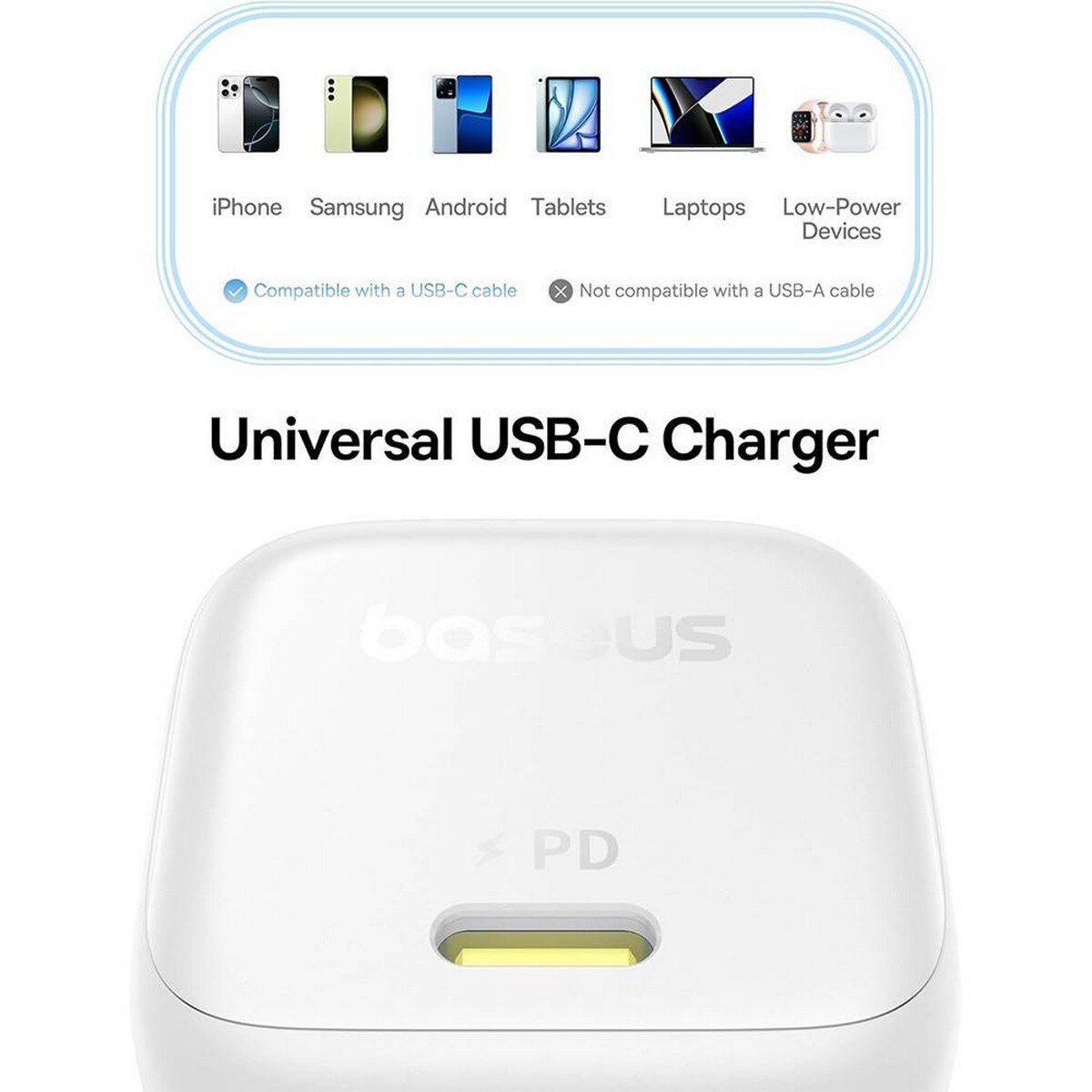 Carregador Baseus PicoGo GaN Fast Charger Ultra-Mini 45W USB-C - Branco 3