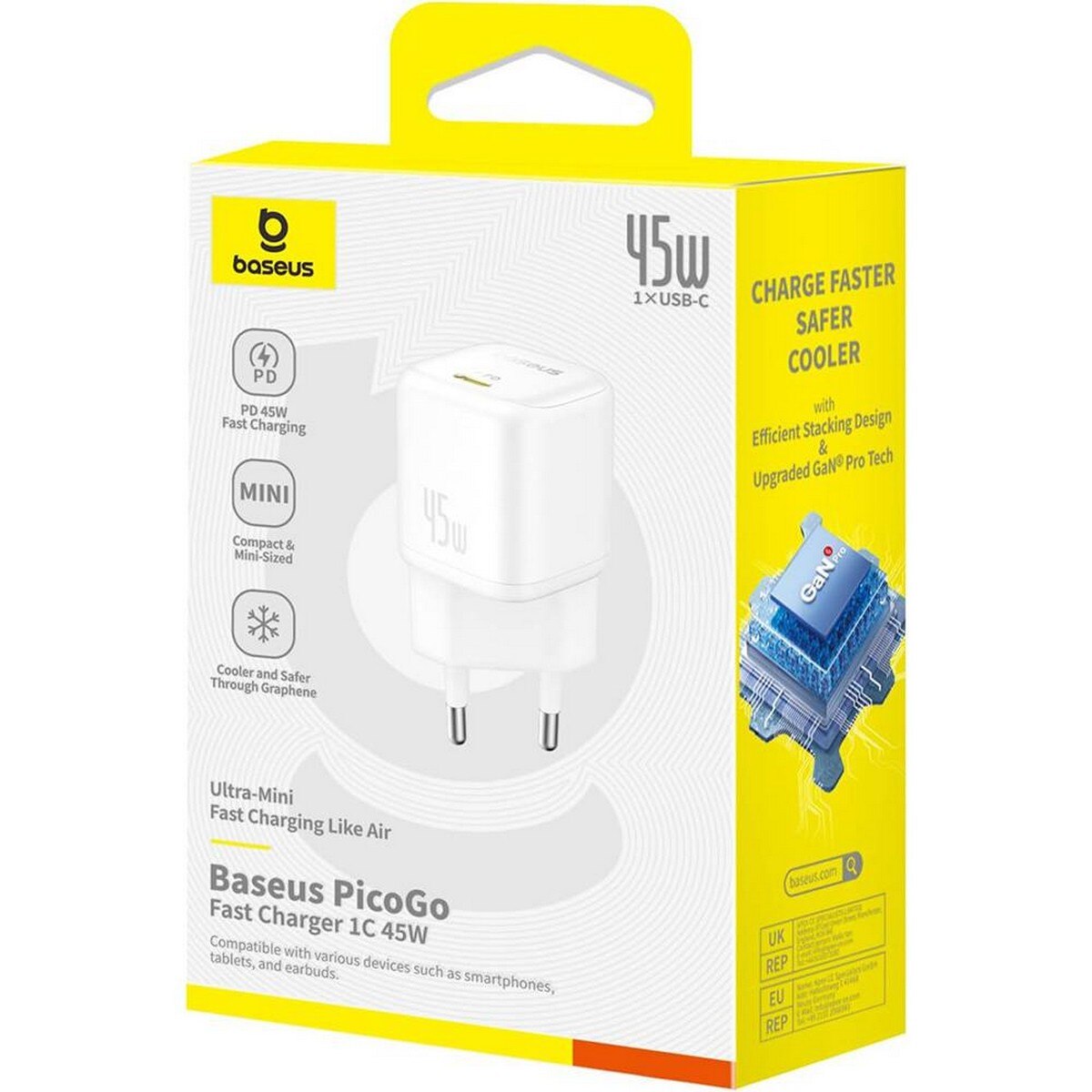 Carregador Baseus PicoGo GaN Fast Charger Ultra-Mini 45W USB-C - Branco 7