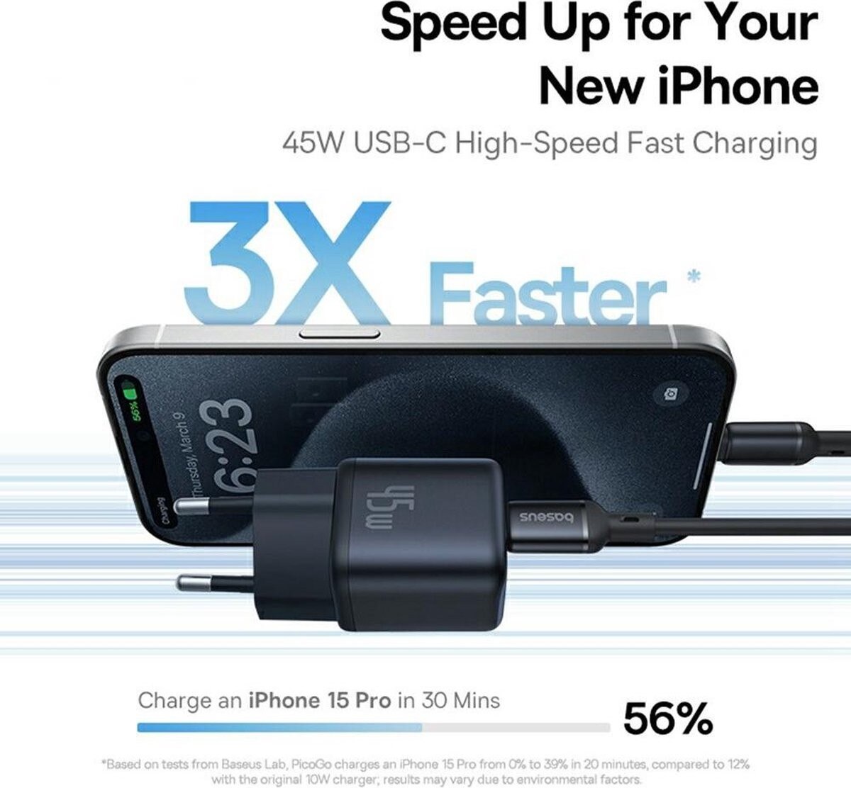 Carregador Baseus PicoGo GaN Fast Charger Ultra-Mini 45W USB-C - Preto 4