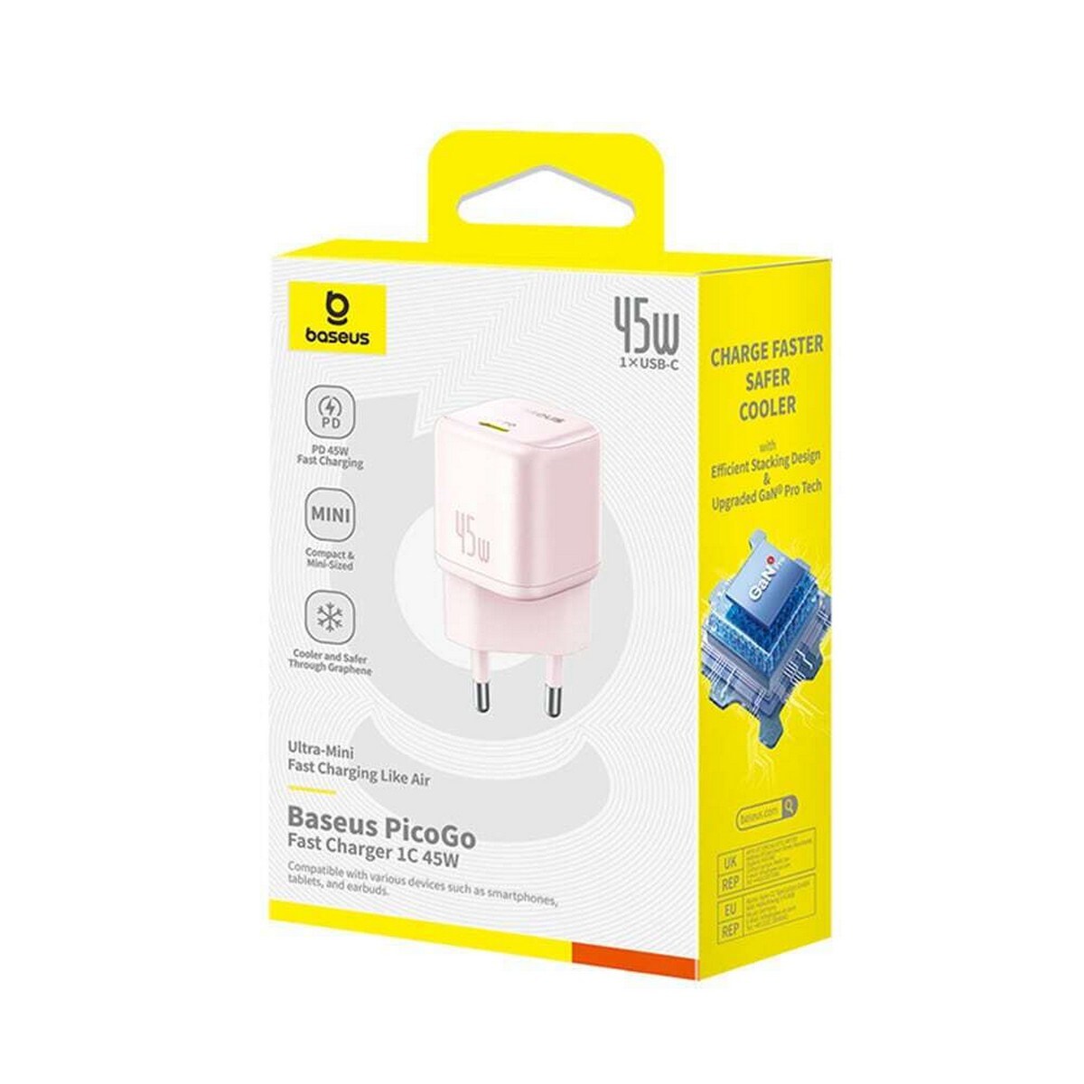 Carregador Baseus PicoGo GaN Fast Charger Ultra-Mini 45W USB-C - Rosa 7
