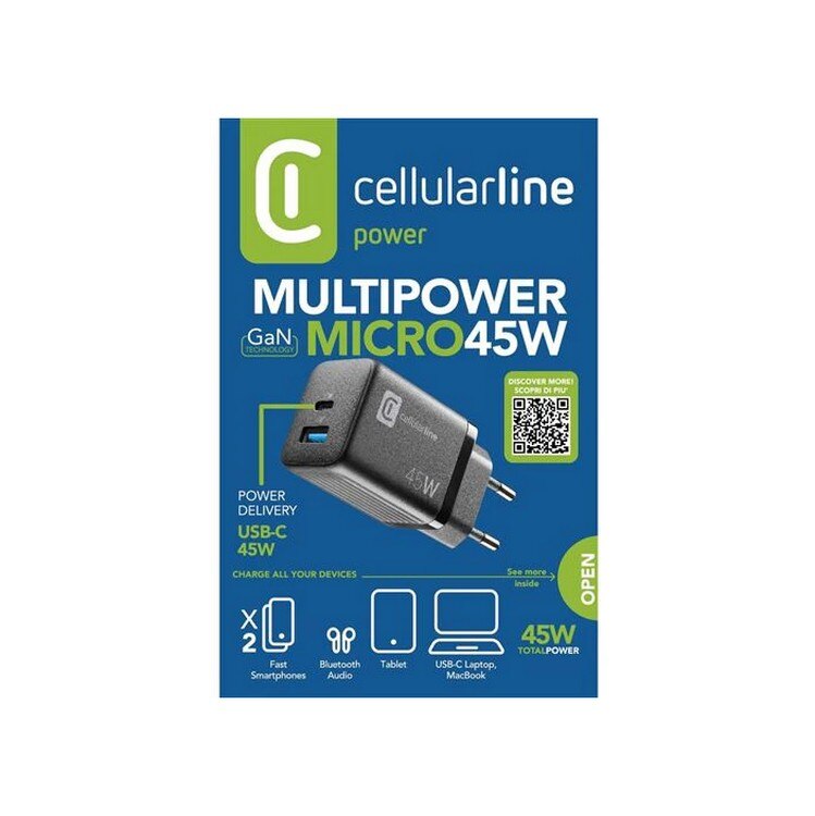 Carregador Cellular Line GaN USB+ USB-C Multipower Micro 45W - Preto Preto-5