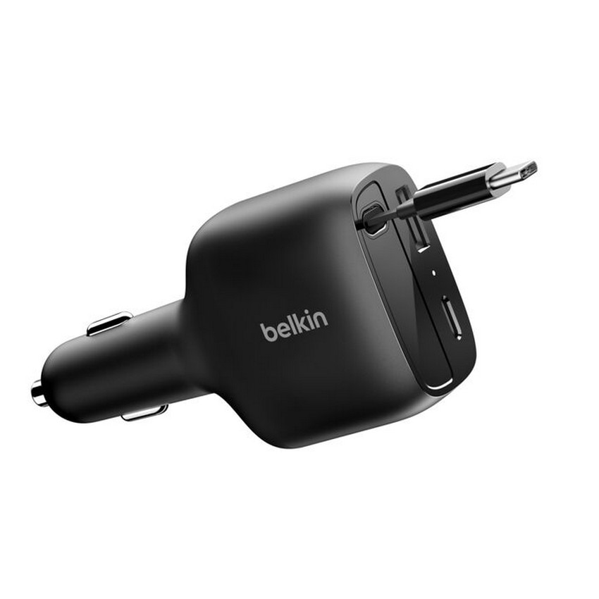Carregador para Automóvel Belkin com Cabo Retrátil de 75 W - Preto Preto-1