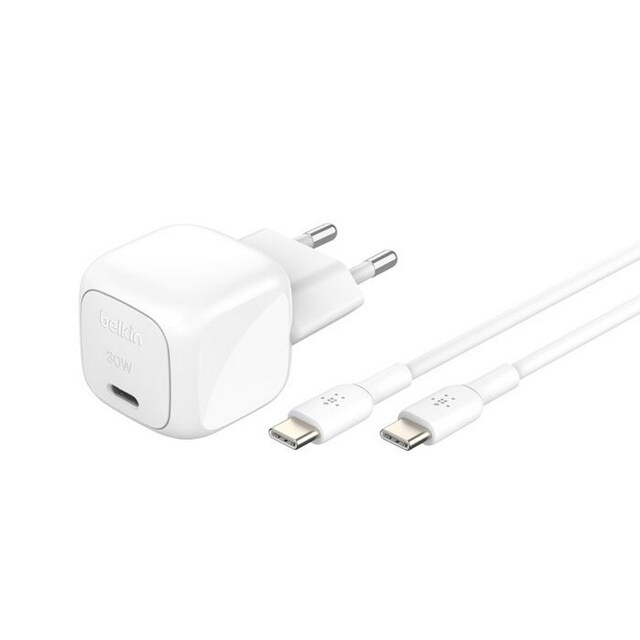 Imagem 0 de Carregador de Parede Compacto Belkin USB-C de 30 W + Cabo USB-C - Branco