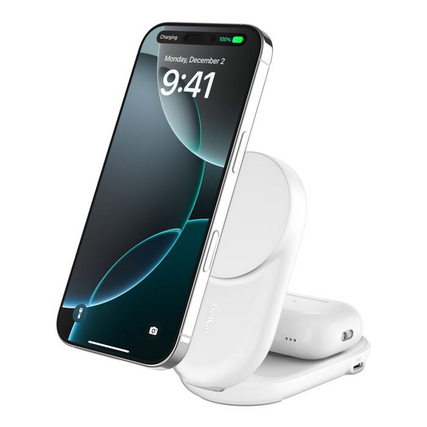 Imagem 0 de Carregador Belkin sem Fios e Magnético Dobrável, 2 em 1, com Qi2 de 25 W - Branco