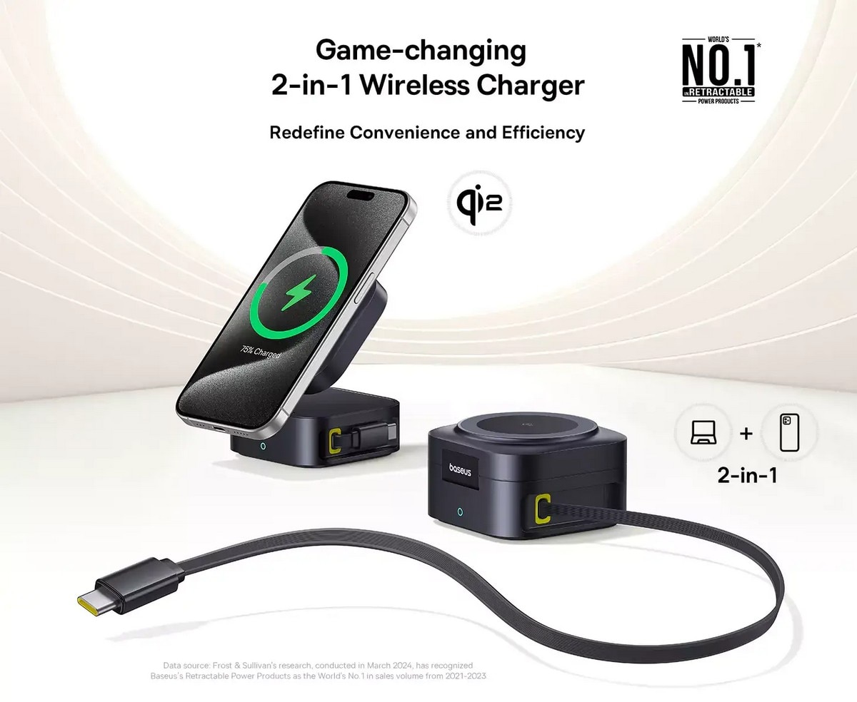 Carregador Wireless Baseus PicoGo 2-in-1 Magnetic MagSafe Charger Qi2 67W - Preto 2