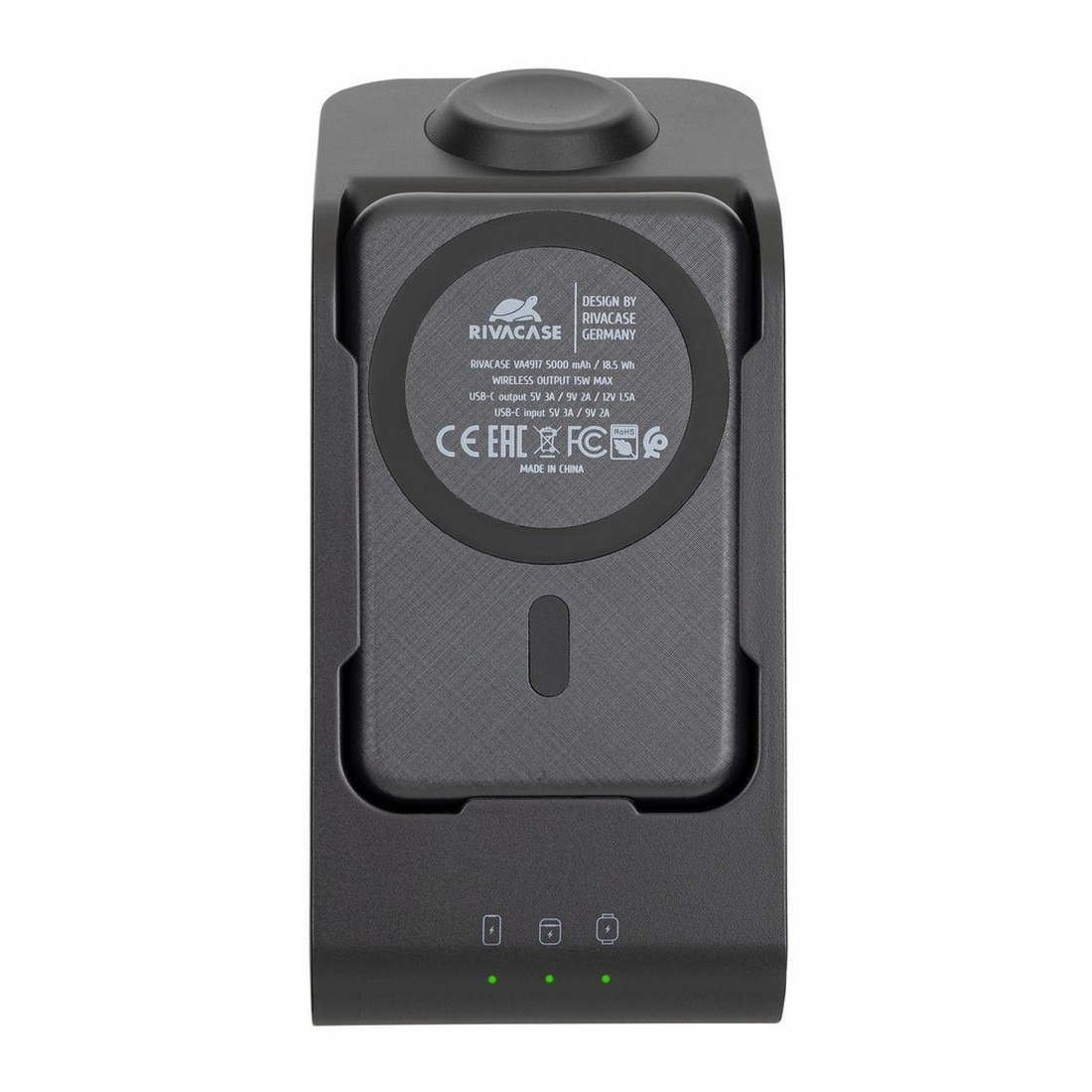 Carregador Rivacase MagSafe Qi Wireless 15W QC/PD20W Bateria Portátil 3 em 1 de 5000 mAh 5