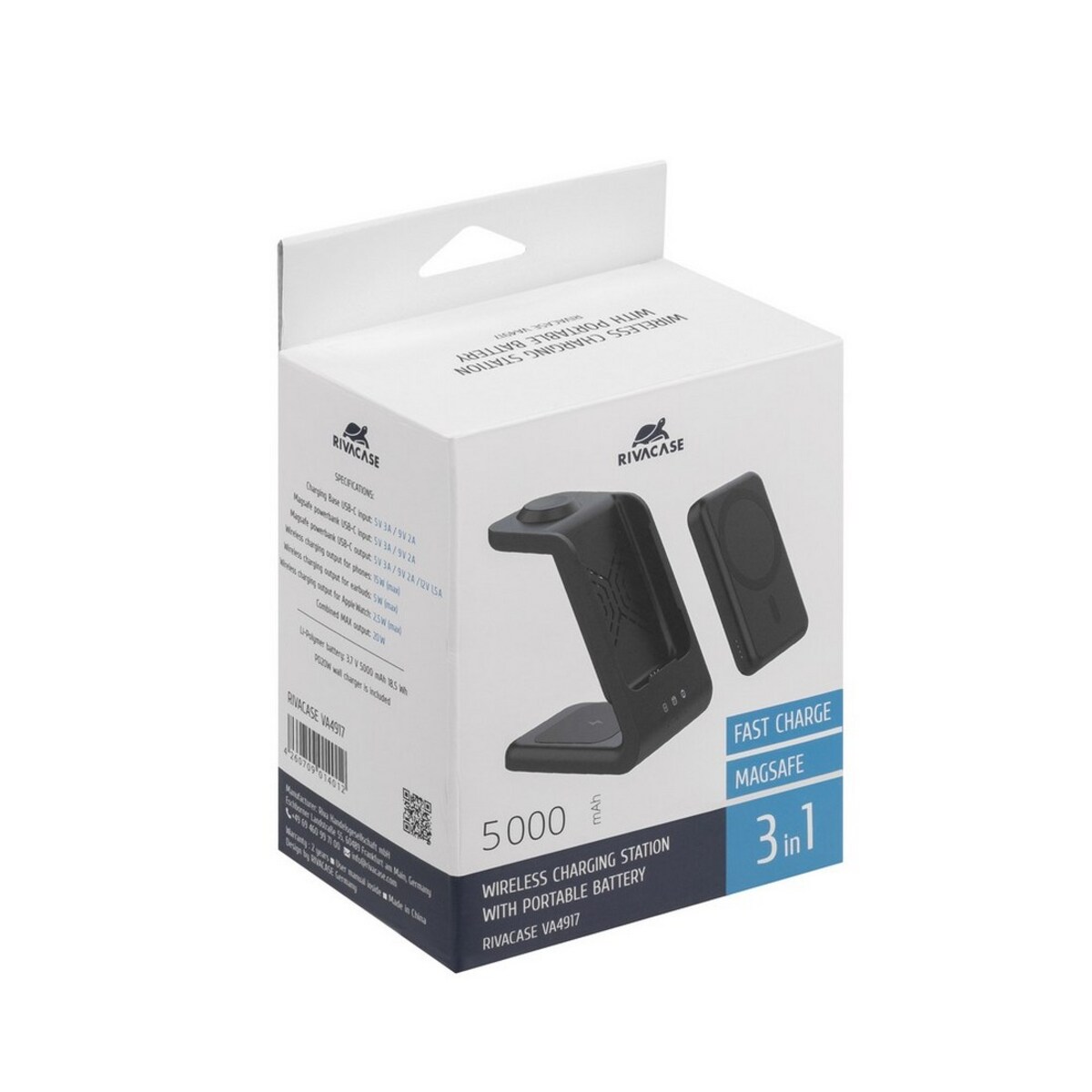 Carregador Rivacase MagSafe Qi Wireless 15W QC/PD20W Bateria Portátil 3 em 1 de 5000 mAh 8