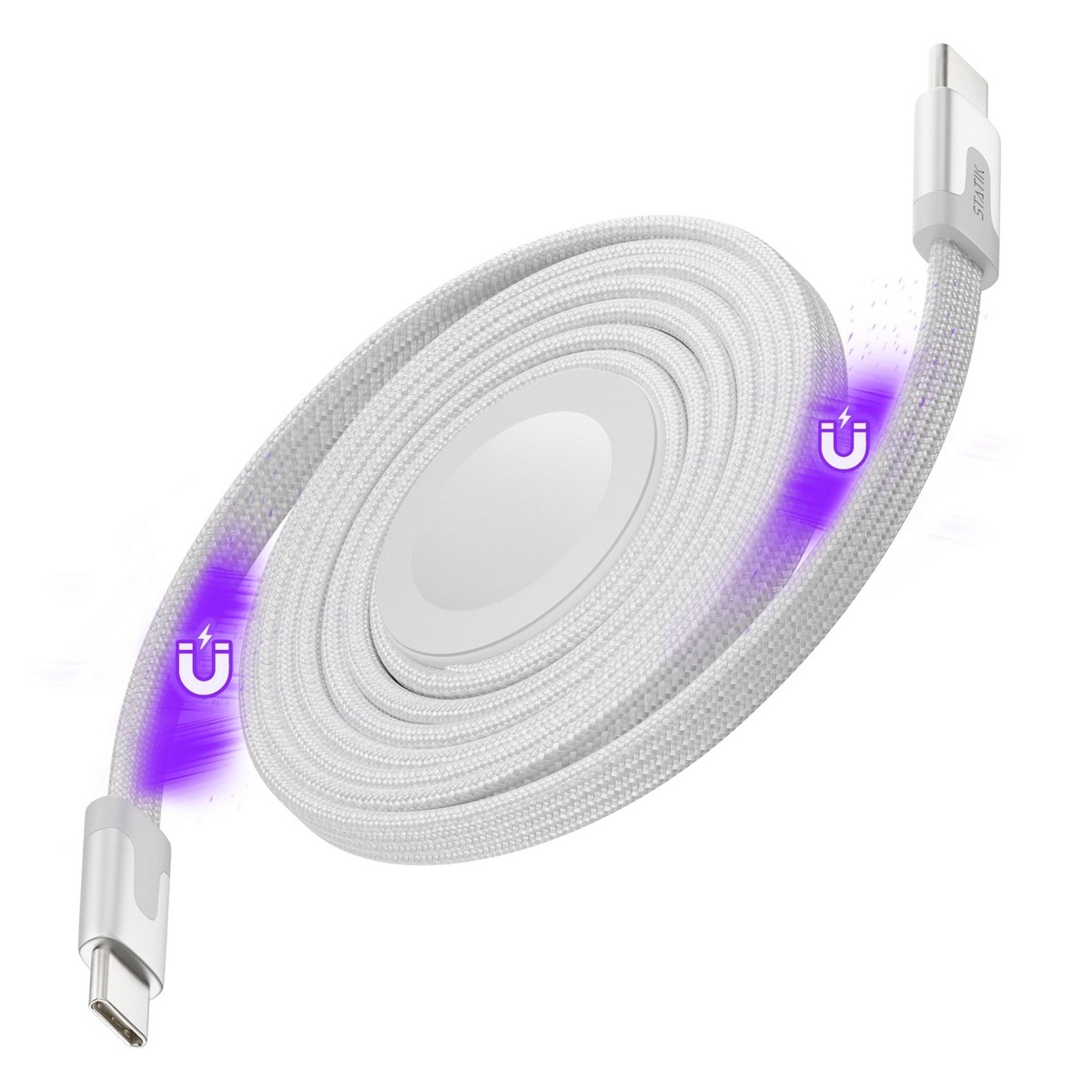 Imagem 0 de Cabo Magnético Statik MagStack Duo, 2 em 1, USB-C para USB-C de 60 W - Branco