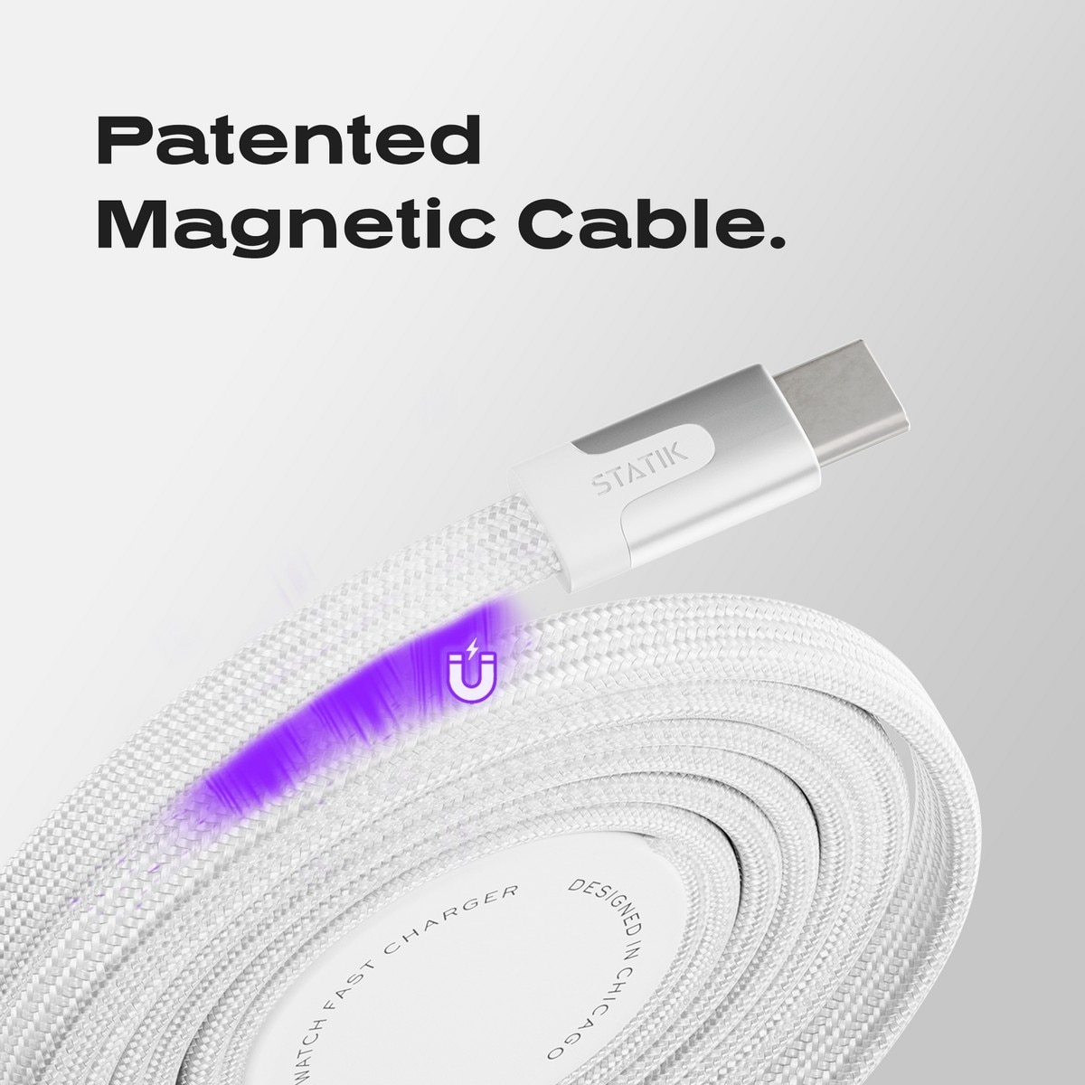 Cabo Magnético Statik MagStack Duo, 2 em 1, USB-C para USB-C de 60 W - Branco Branco-3