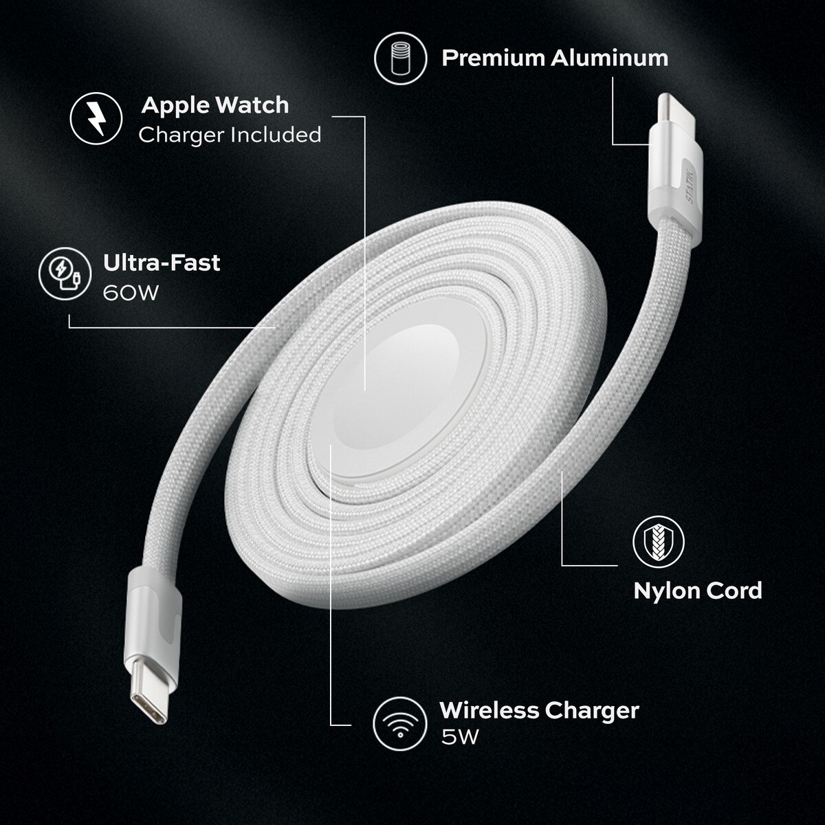 Cabo Magnético Statik MagStack Duo, 2 em 1, USB-C para USB-C de 60 W - Branco Branco-6