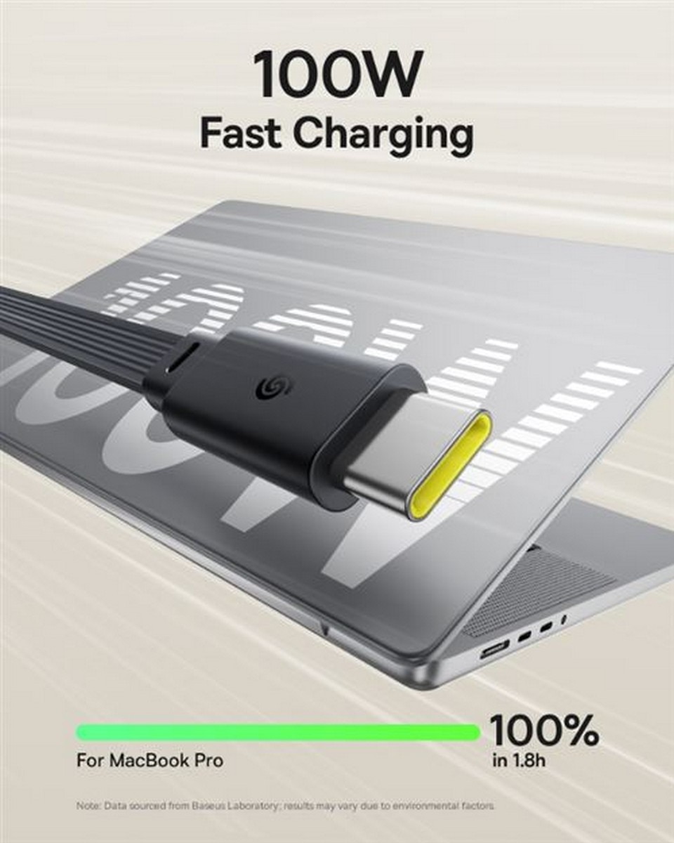 Cabo Compacto Baseus-Nomos de Carga Rápida USB-C a USB-C 100W 1,5m - Preto 7