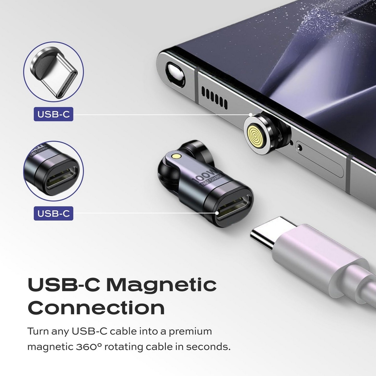 Adaptador Statik 360 Pro USB-C de 100 W com Carregamento e Sincronização Magnéticos Preto-3