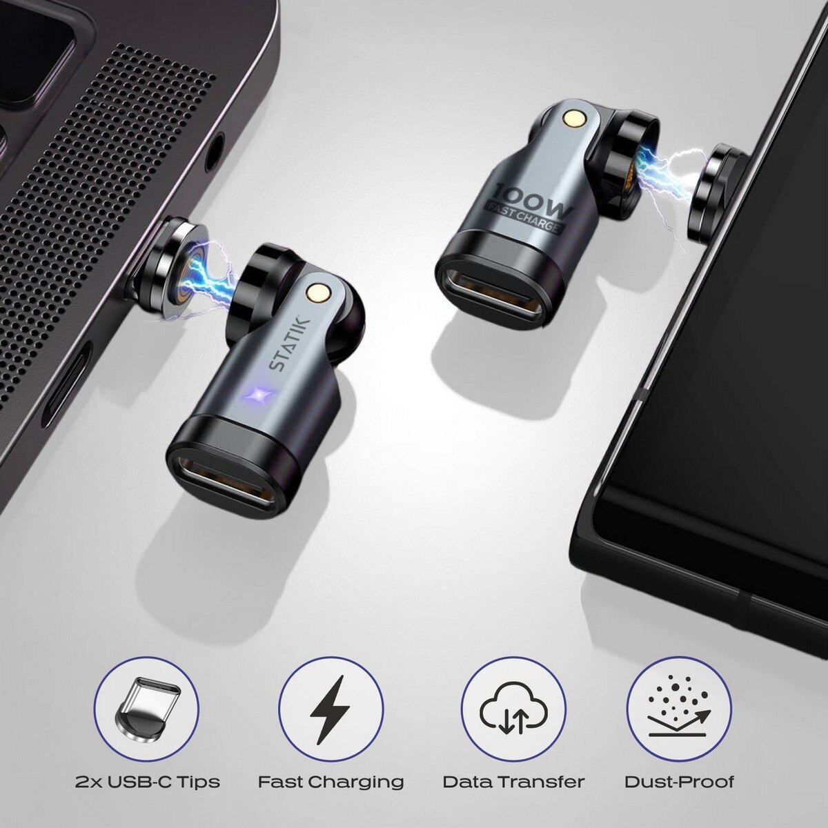 Adaptador Statik 360 Pro USB-C de 100 W com Carregamento e Sincronização Magnéticos Preto-6