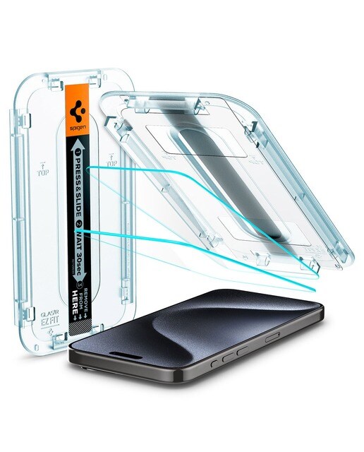 Imagem 0 de Película de Vidro Temperado Spigen iPhone 15 Pro EZ FIT GLAS.tR (Pack-2)