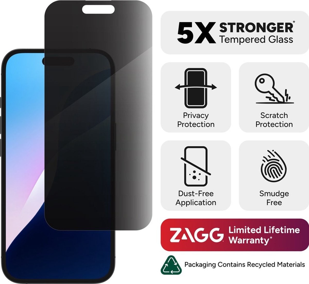 Película de Vidro Zagg InvisibleShield Glass Elite Privacy para iPhone 16 Plus 5
